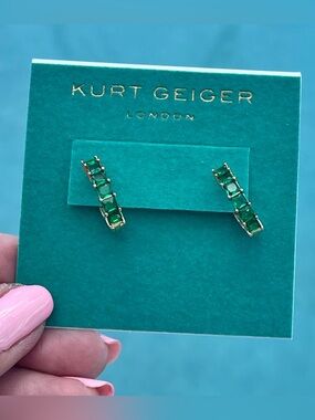 Kurt Geiger Emerald Green Hoop Earrings Crystals- on gold setting NWT & Dust Bag
